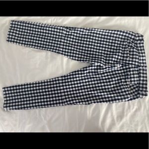 J.Crew checkered pants. I’m 5’6 and they don’t go all the way to the ankles.
